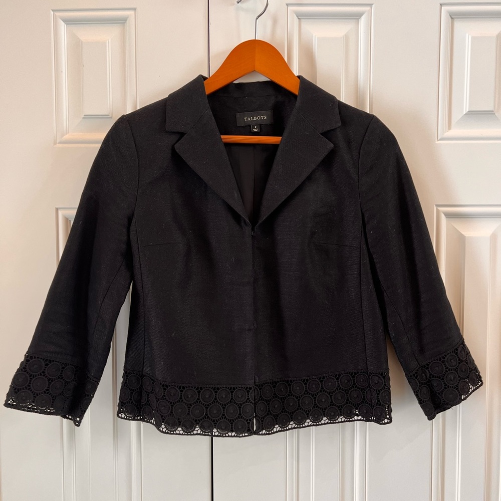 Talbots Black Linen Blazer with detailed edging Size 2